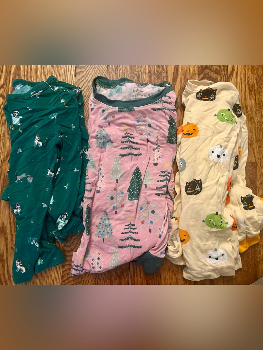 Little Sleepies Pink & Green Christmas Tree Kids Pajama Sleeper